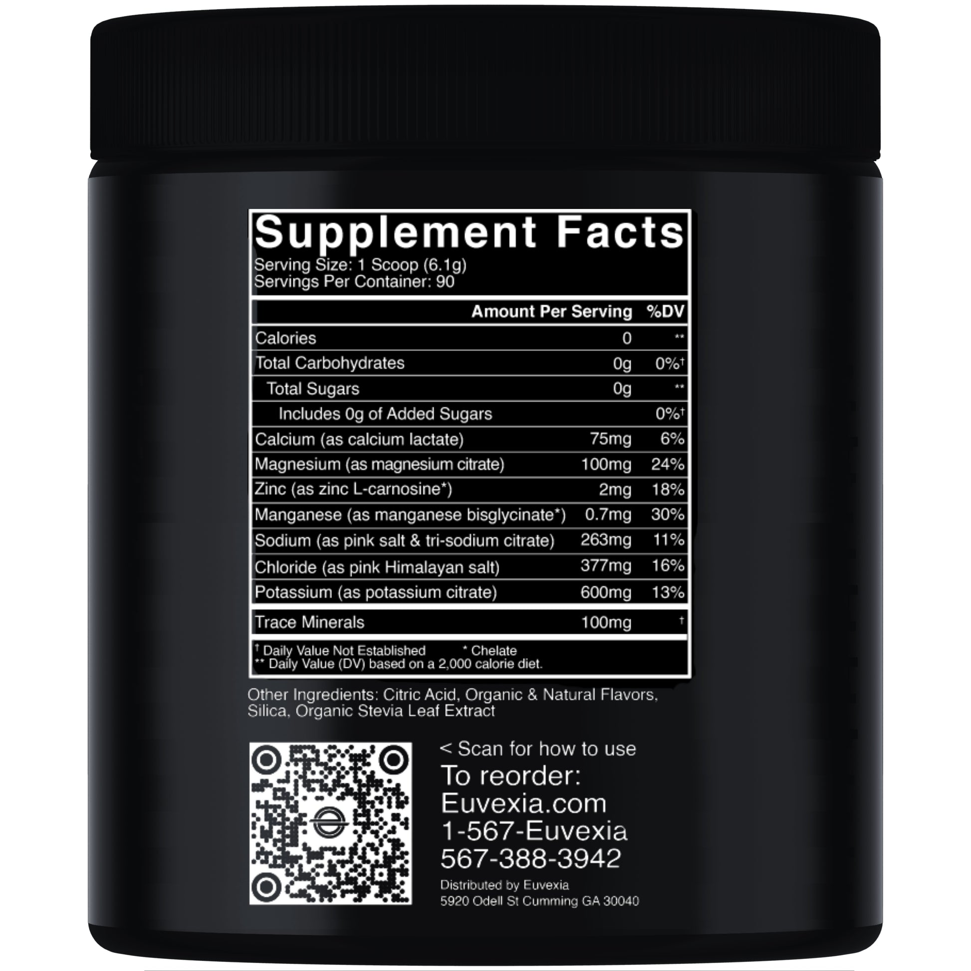 supplement facts label euLyte electrolytes Euvexia brand by Dr Ekberg best electrolytes with the most complete ingredients for instant hydration