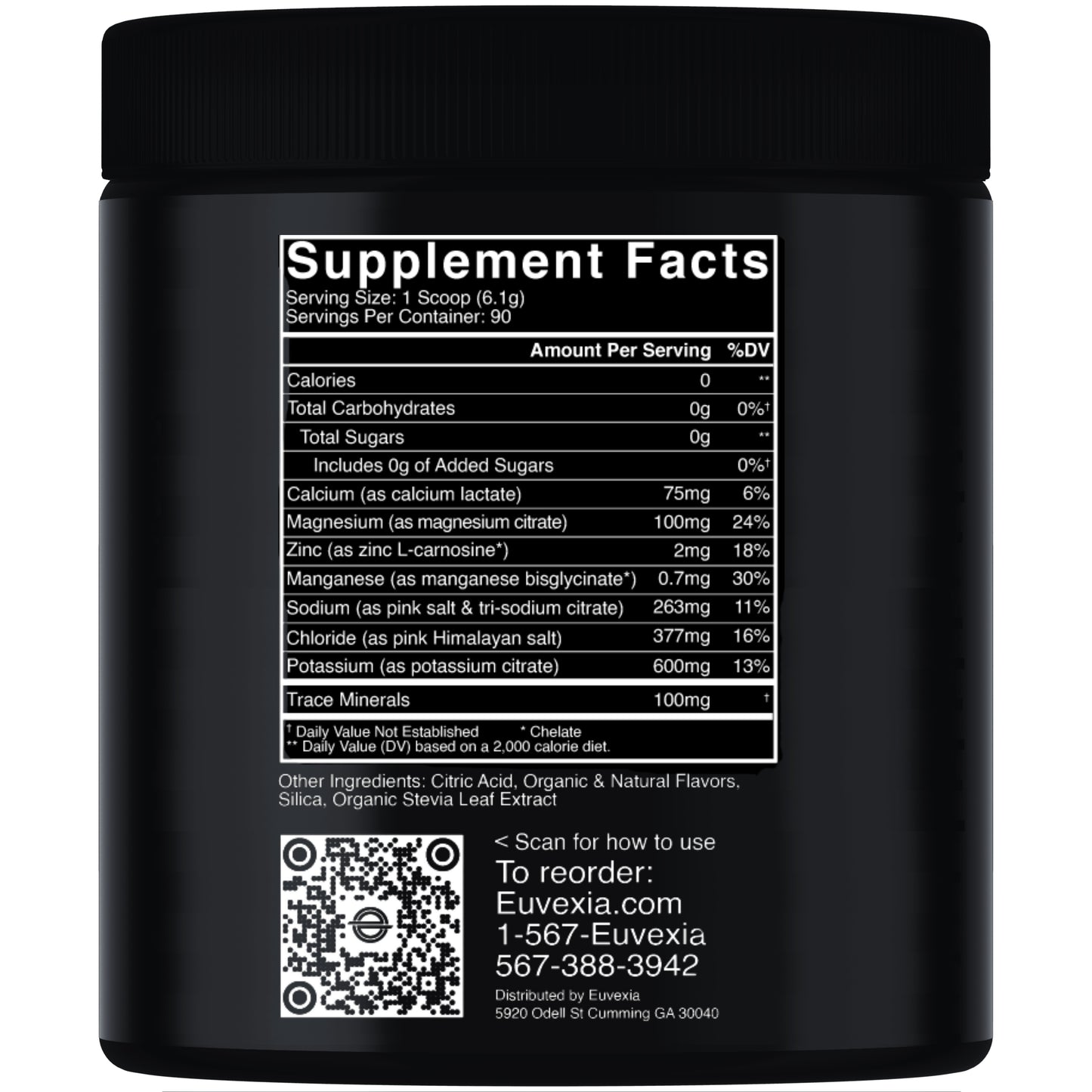 supplement facts label euLyte electrolytes Euvexia brand by Dr Ekberg best electrolytes with the most complete ingredients for instant hydration